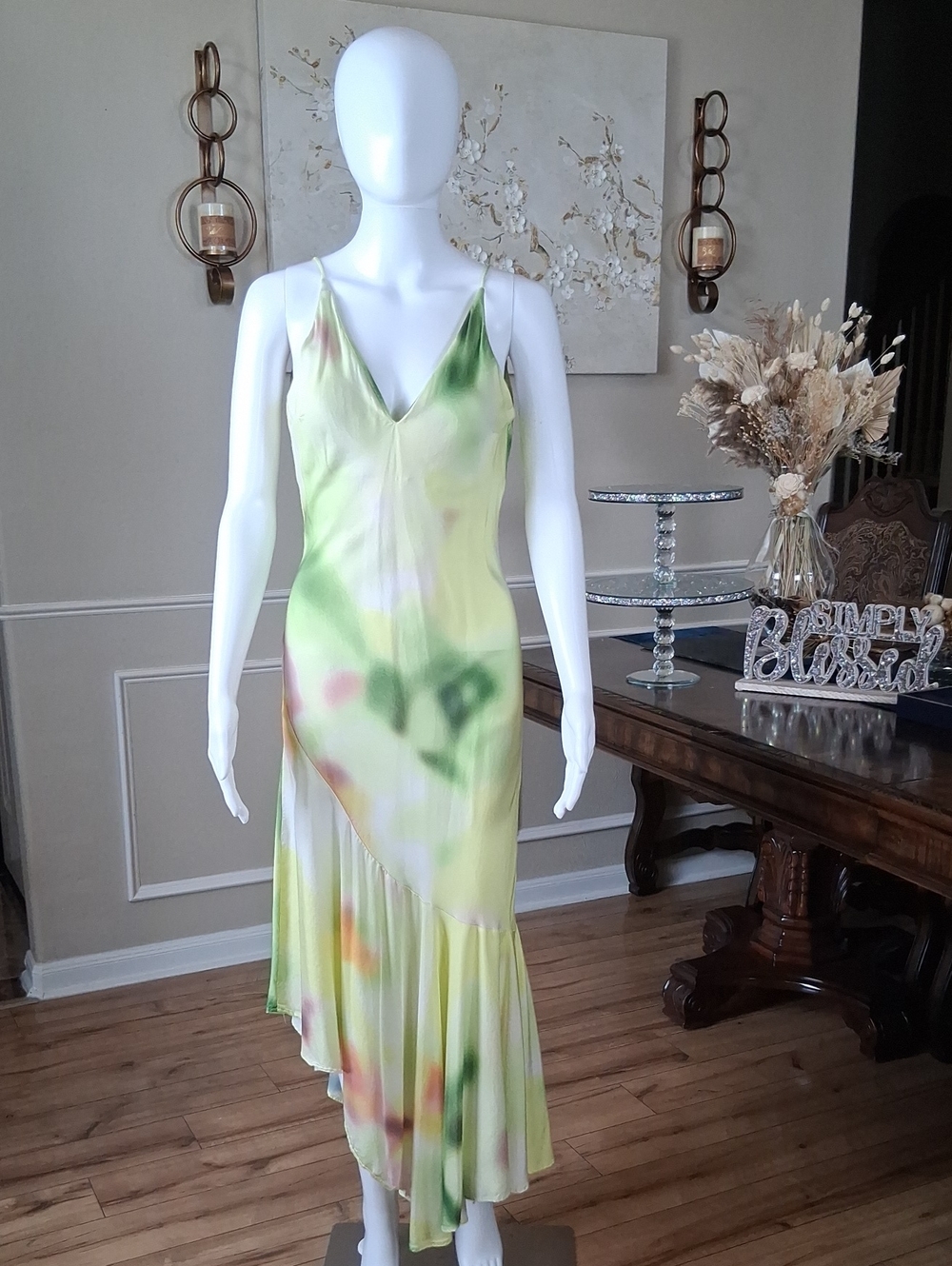 Women's Asymmetrical Summer Resort Slip Midi Dress in Lemon Tie-Dye Multi XS - Picture 16 of 16